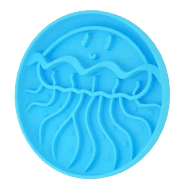 Bol interactif pour chien La méduse : méduse aux longs tentacules en relief dans un bol rond en silicone
