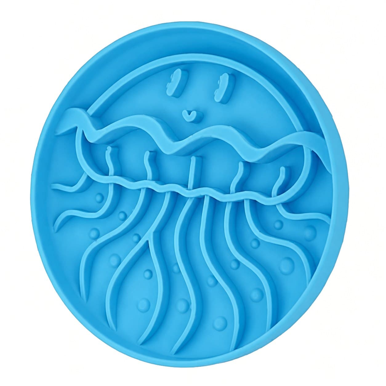 Bol interactif pour chien La méduse : méduse aux longs tentacules en relief dans un bol rond en silicone
