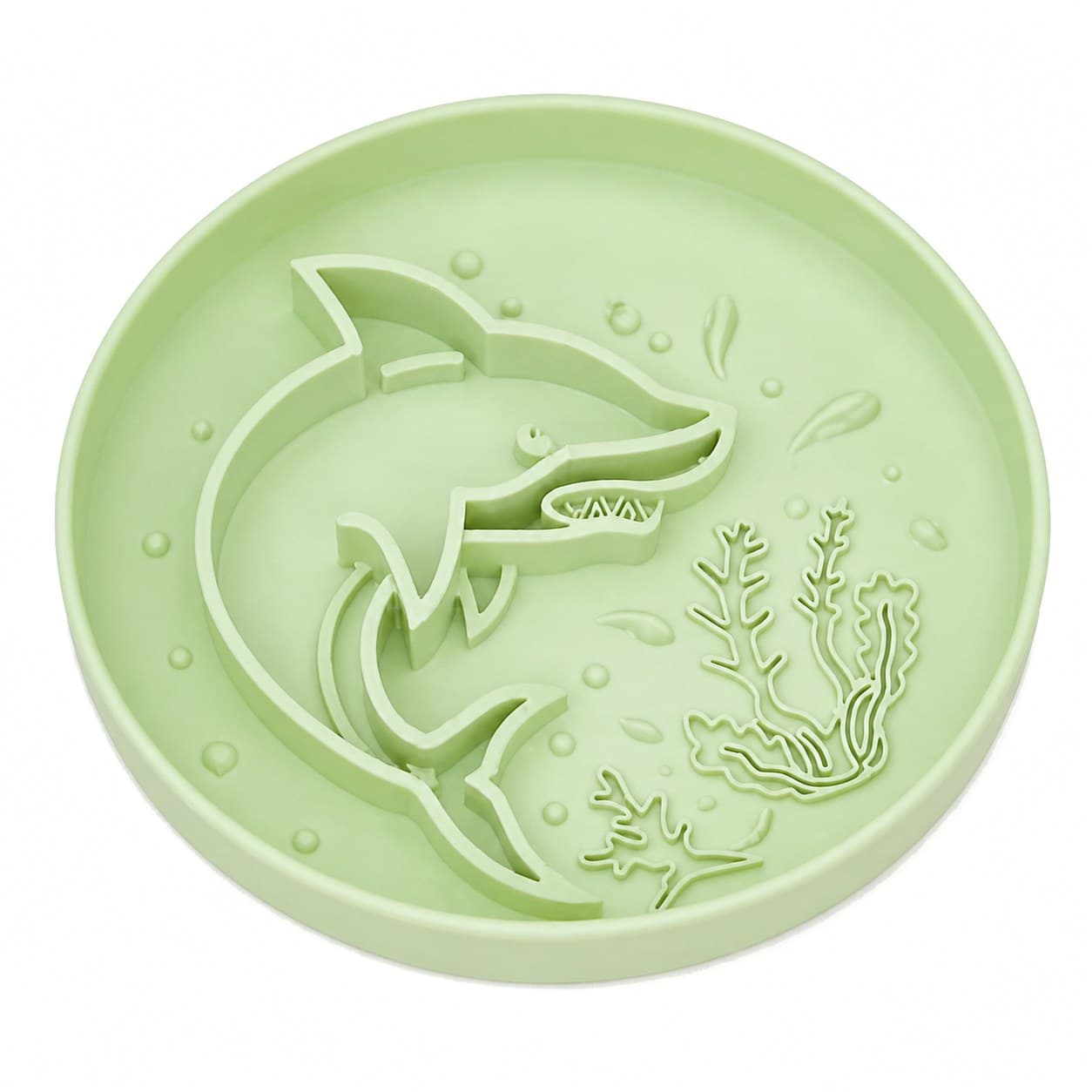 Le requin enrichment bowl for dogs: shark and seaweed in relief inside a round silicone bowl